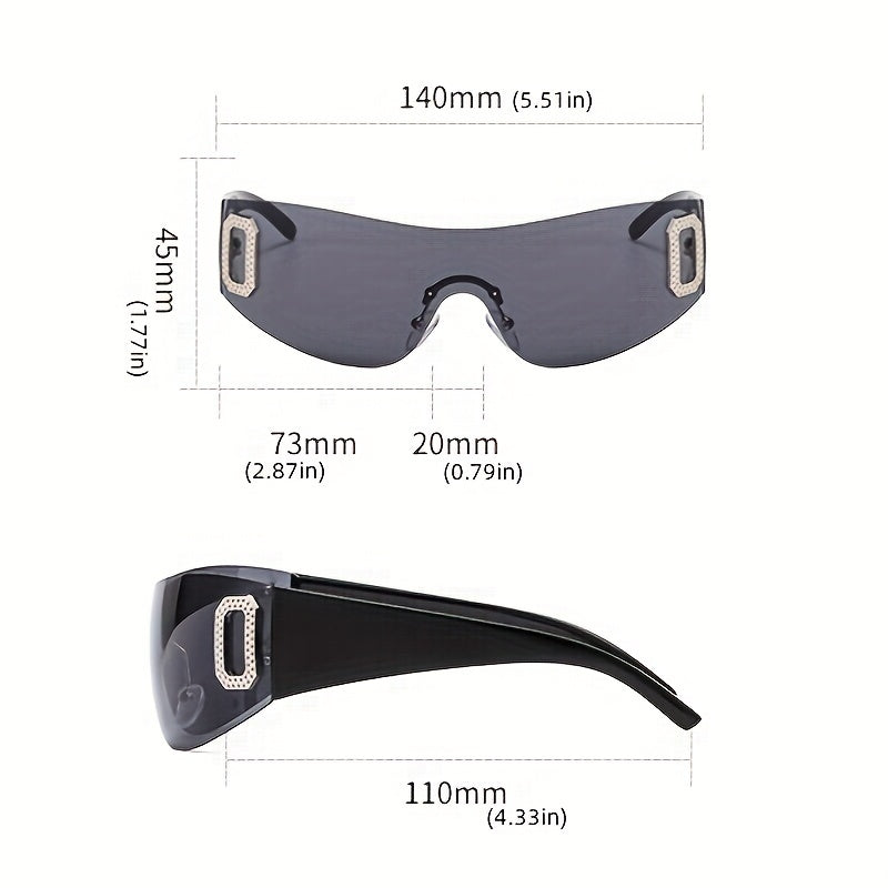 Y2K Rimless Sunglasses Gradient Lens Rhinestone Decor UV Blocking