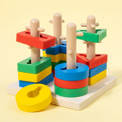 Wooden Geometric Shape Sorter Puzzle with Stacking Rings