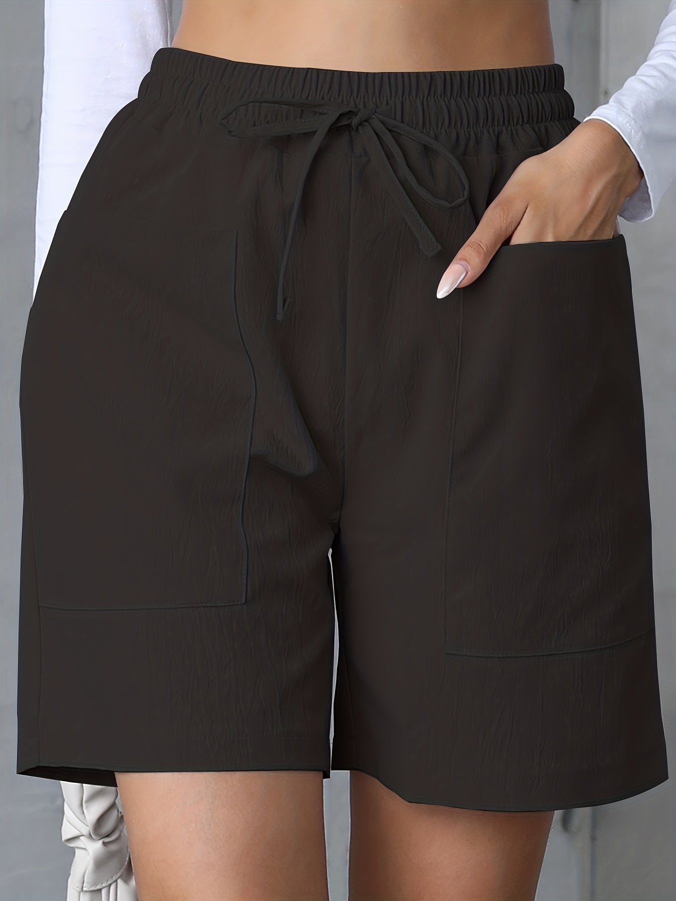 Solid Drawstring Waist Shorts Casual Pocket Shorts for Summer