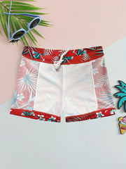 Boy's Tropical Leaf Swim Trunks High Stretch Boxer Swimwear