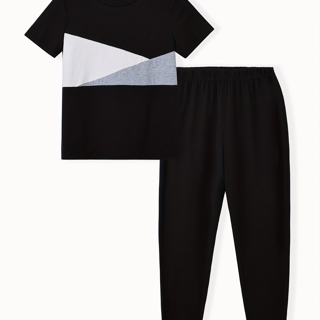 Boy's 2pcs Block Stitching T shirt & Sweatpants Set