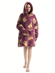 Sloth Pattern Fleece Hooded Wearable Blanket