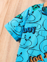 Bear Print Loose Short sleeved T shirt For Baby Boys
