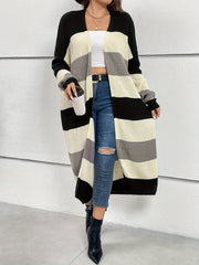 Colorblock Long Sleeve Longline Cardigan Women's Plus