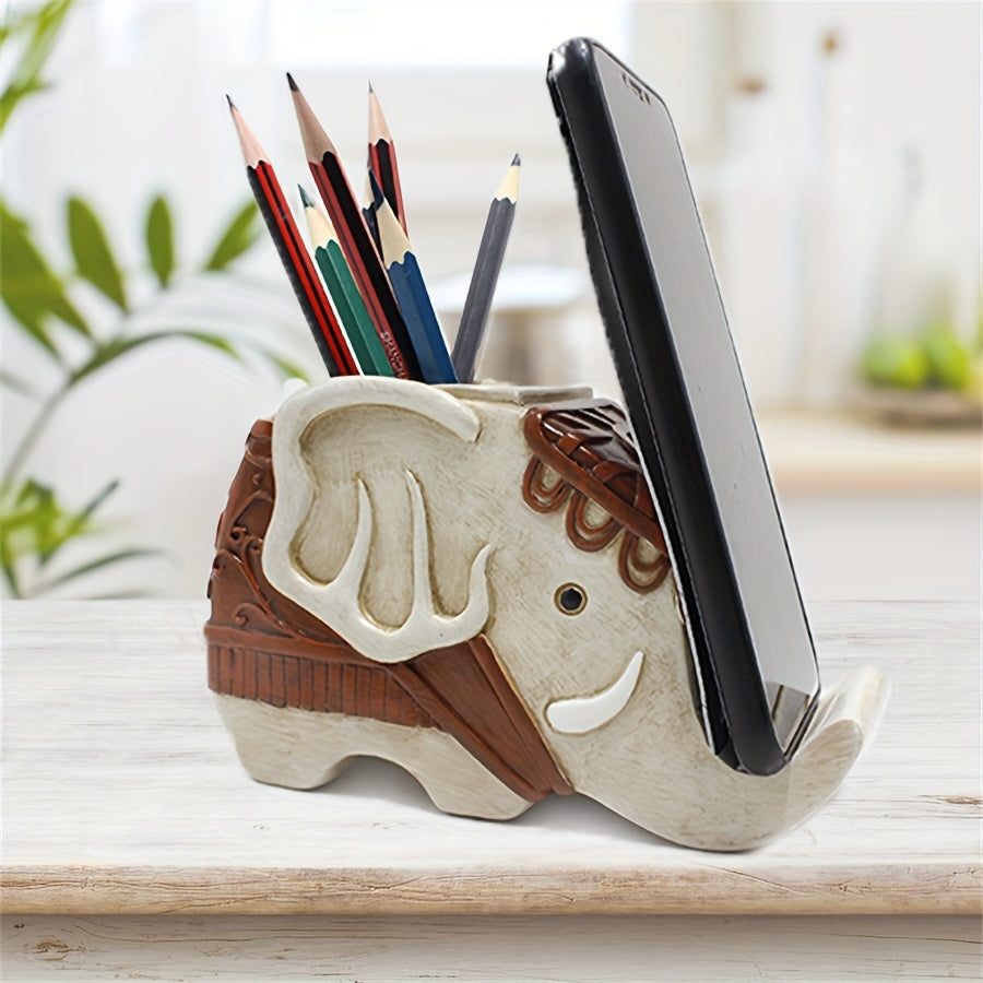 Elephant Pen Holder with Phone Holder and Desktop Storage