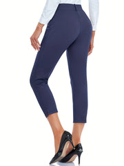 Casual Cropped Pants Stretch Straight Leg Yoga Golf Pants With Pockets