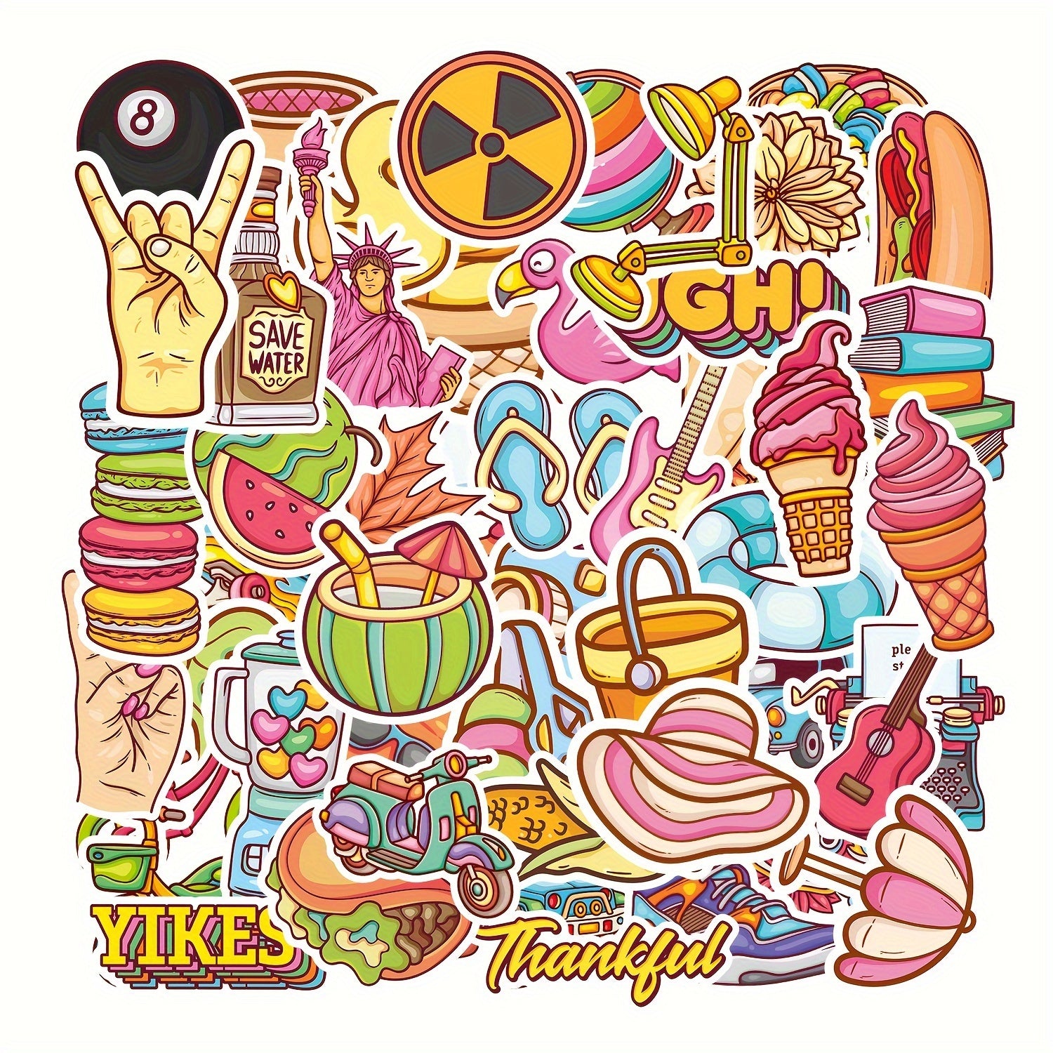 50pcs Water Bottles Vinyl Waterproof Laptop Skateboard Stickers