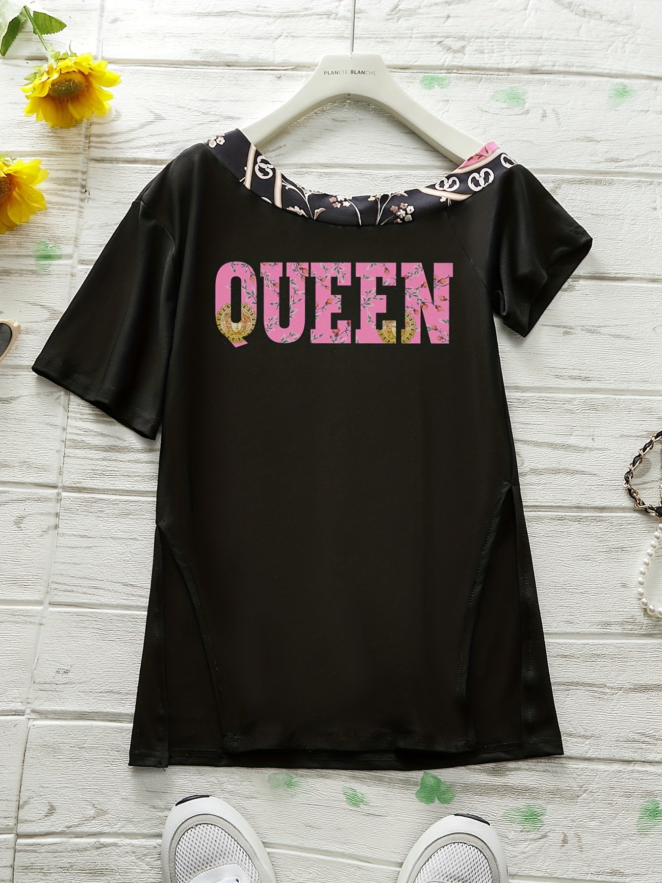 Letter Print Tee & Printed Shorts Set