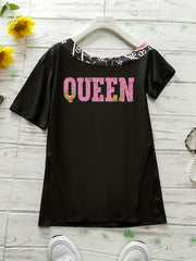 Letter Print Tee & Printed Shorts Set