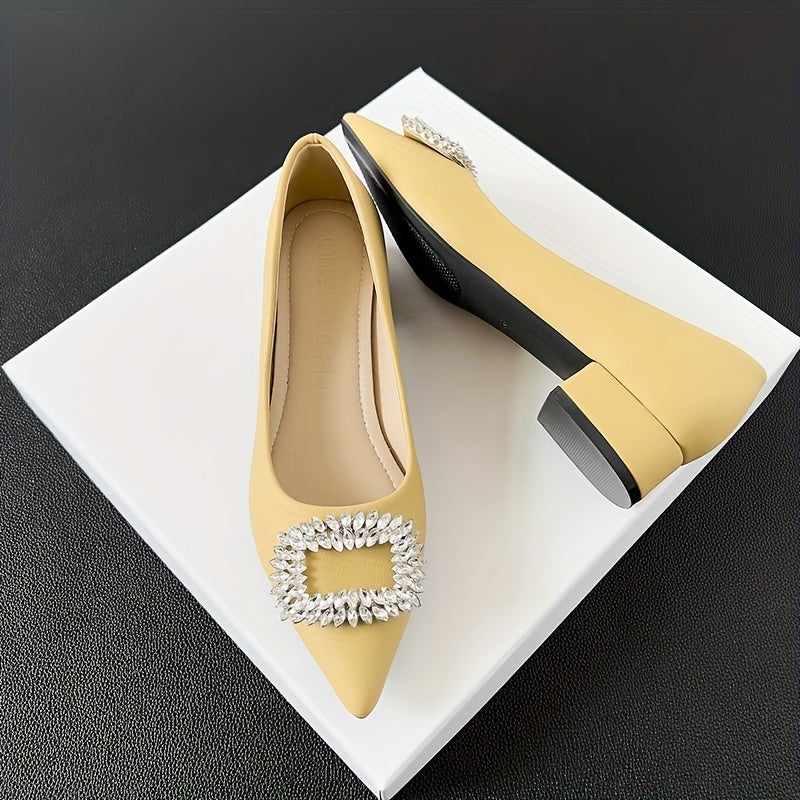 Rhinestone Buckle Low Heel Slip On Dress Shoes