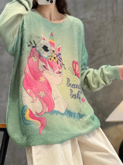 Floral Unicorn & Butterfly Print Long Sleeve Pullover Jumper