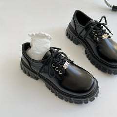 Women's Platform Loafers Lace Up Shoes British Style
