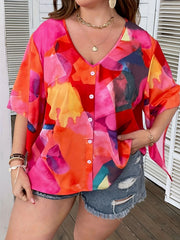 Colorblock Floral Print V Neck Top