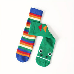 2 Pairs Kids Rainbow Striped Dinosaur Socks
