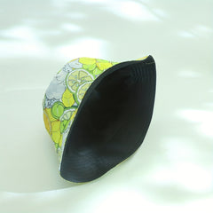 Yellow Lemon Print Reversible Bucket Hat for Women