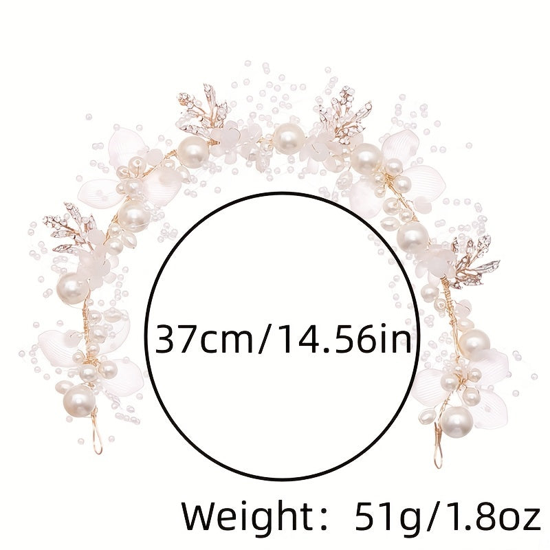 Silvery Flower Leaf Headband Faux Pearl Head Piece Bridal Wedding Hair Accessori