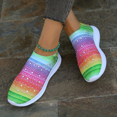 Women's Rainbow Rhinestone Sock Sneakers Slip On Sports Shoes