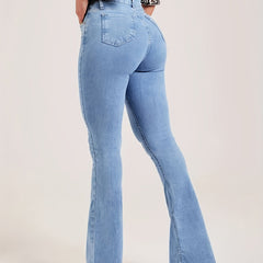High Rise Flare Denim Pants Slim Fit Women's Trousers