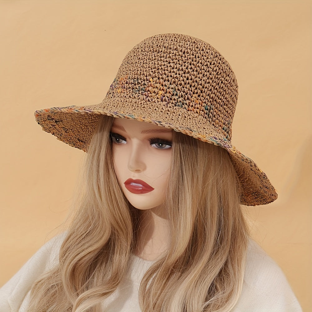 Vintage Wide Brim Straw Hat Classic Crochet Sun Hat