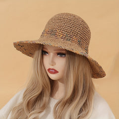 Vintage Wide Brim Straw Hat Classic Crochet Sun Hat