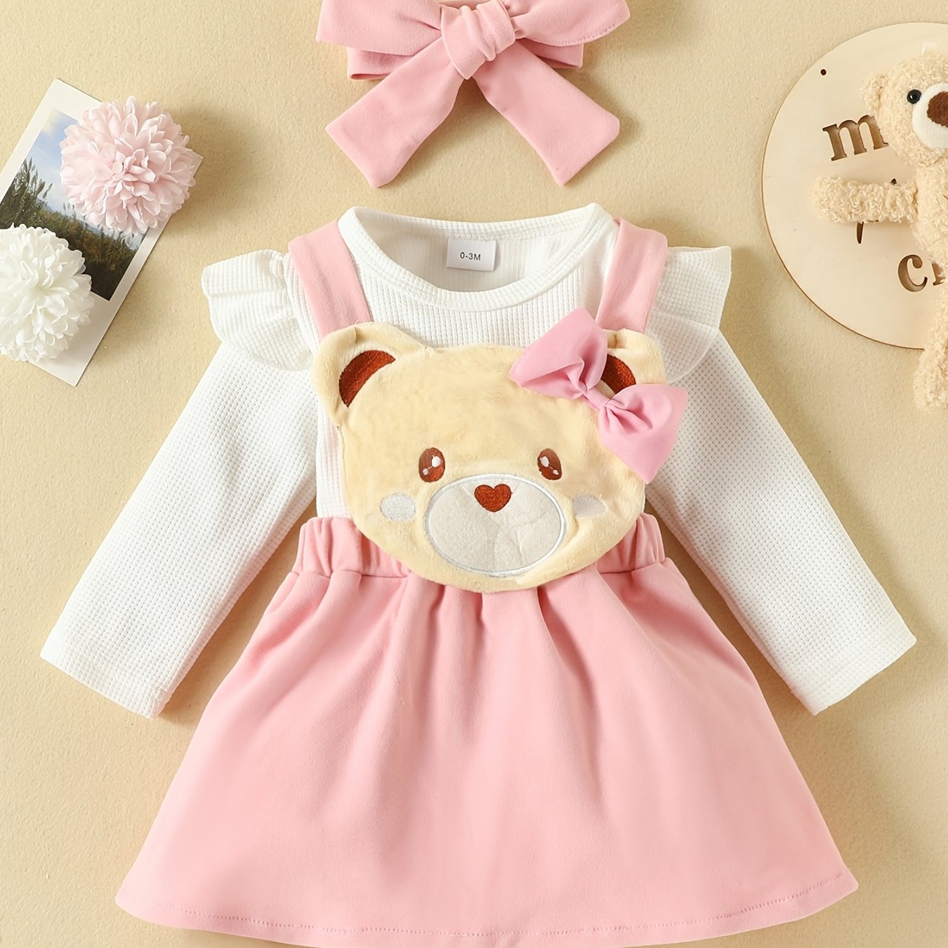 3pcs Newborn Baby Girls Rompers & Suspender Skirt Set