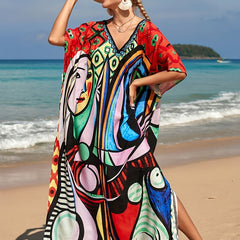 Abstract Print Bat Sleeve Cover Up Dress