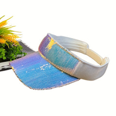 Sparkly Sequin Sun Visor Hat - Adjustable Solid Sunscreen Sports Hat