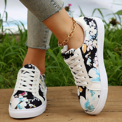 Floral Print Lace Up Skate Shoes Low Top Flat Sneakers