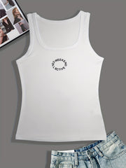 Letter Circle Print Square Neck Tank Top Casual Sleeveless Top