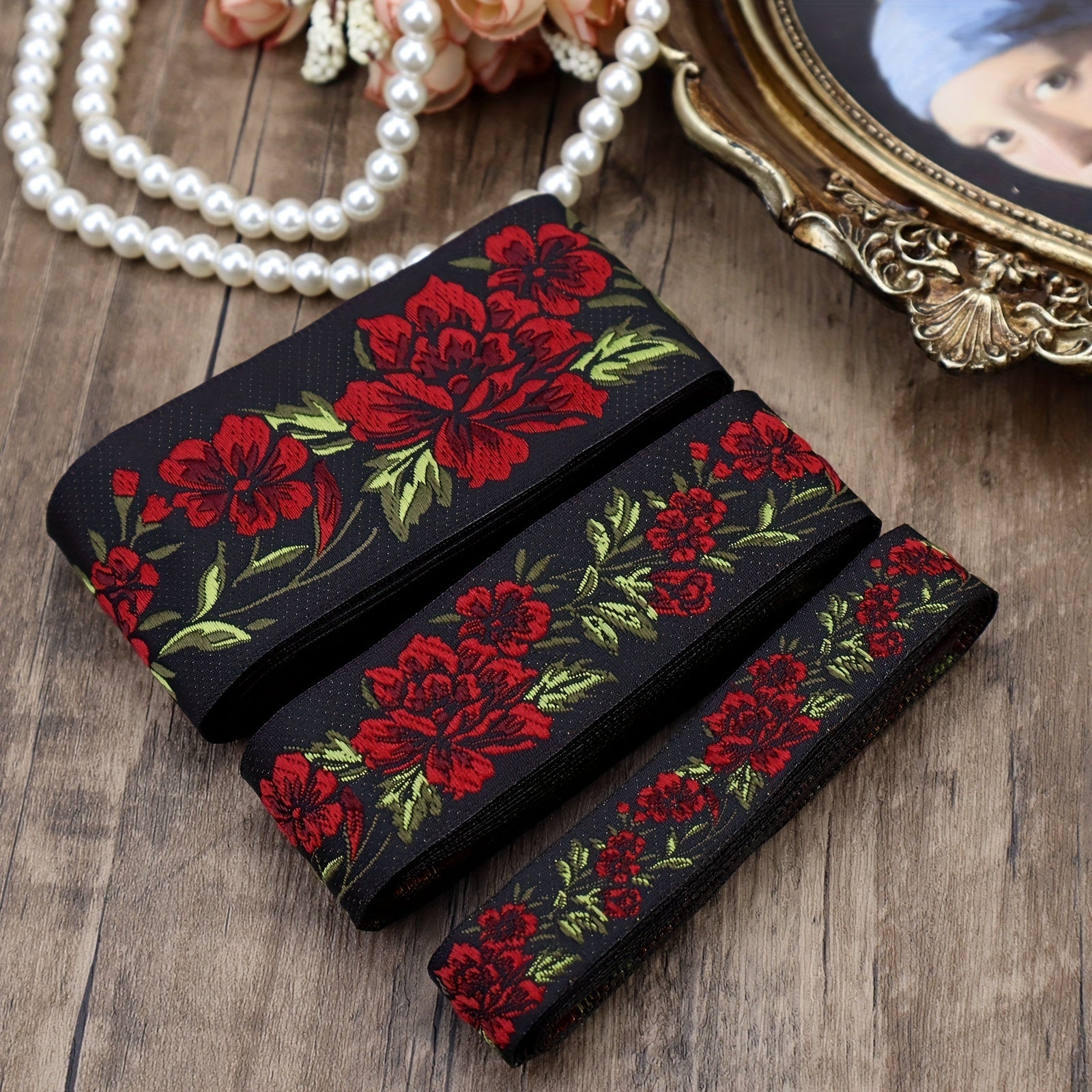2 Yards Rose Flowers Jacquard Trim Lace Ribbon Woven Trimming DIY Craft Accessor