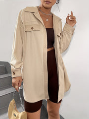 Solid Button Front Jacket Casual Collared Long Sleeve Outerwear Women's