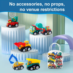 6pcs Mini Inertial Pull Back Engineering Cars Friction Vehicle Toy Set