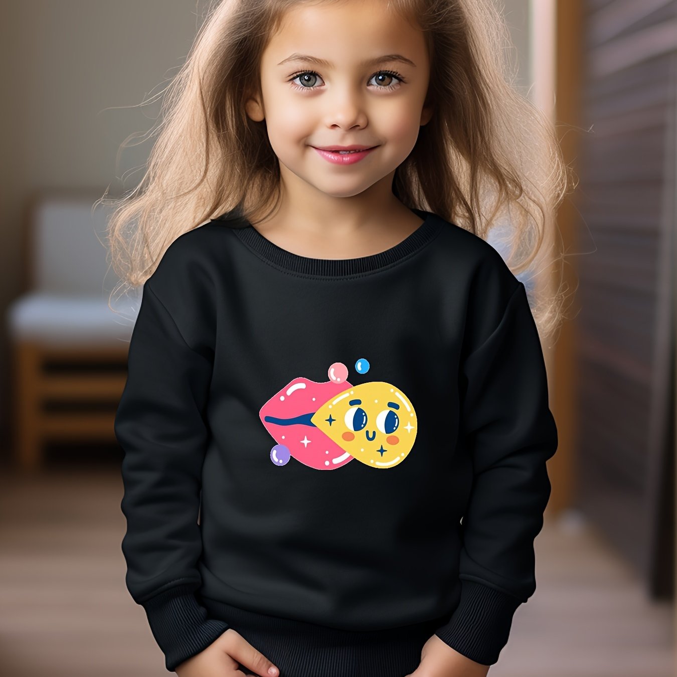 Cartoon Lips Graphic Sweatshirt for Kids