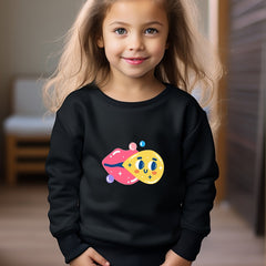 Cartoon Lips Graphic Sweatshirt for Kids