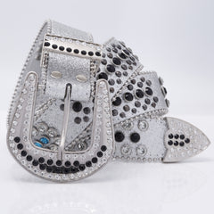 Sequin Jeans Pants Belt Rhinestone Decor Wide Buckle