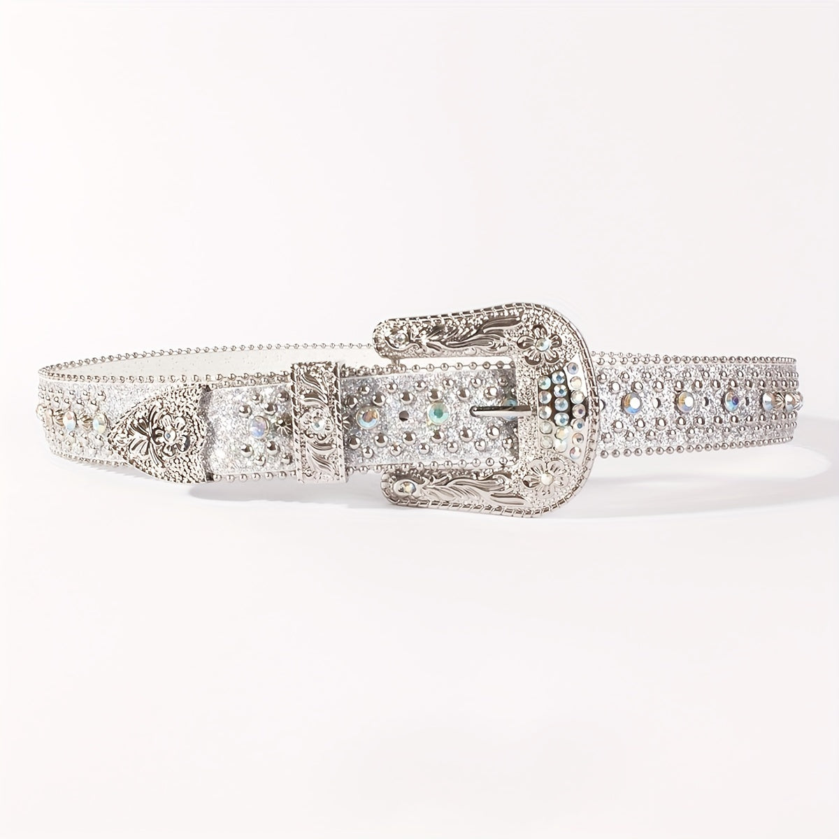 Rhinestone Belt Crystal Inlaid Leather Western Cowboy Cowgirl
