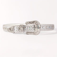 Rhinestone Belt Crystal Inlaid Leather Western Cowboy Cowgirl