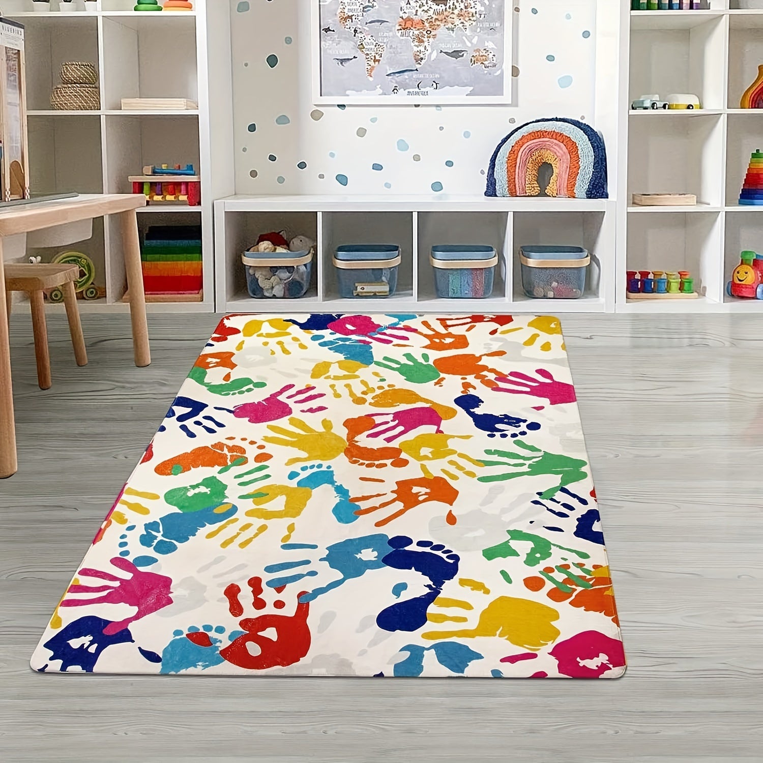 Soft Fluffy Hand Print Carpet Area Rug Non Slip Backing