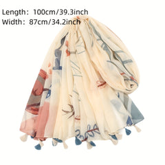 Boho Print Voile Scarf Tassel Shawl Head Wrap Sunscreen Beach Towel