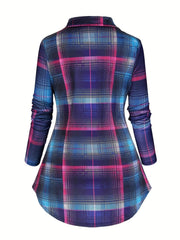 Plaid Button Up Blouse & Cami Top Outfit Set