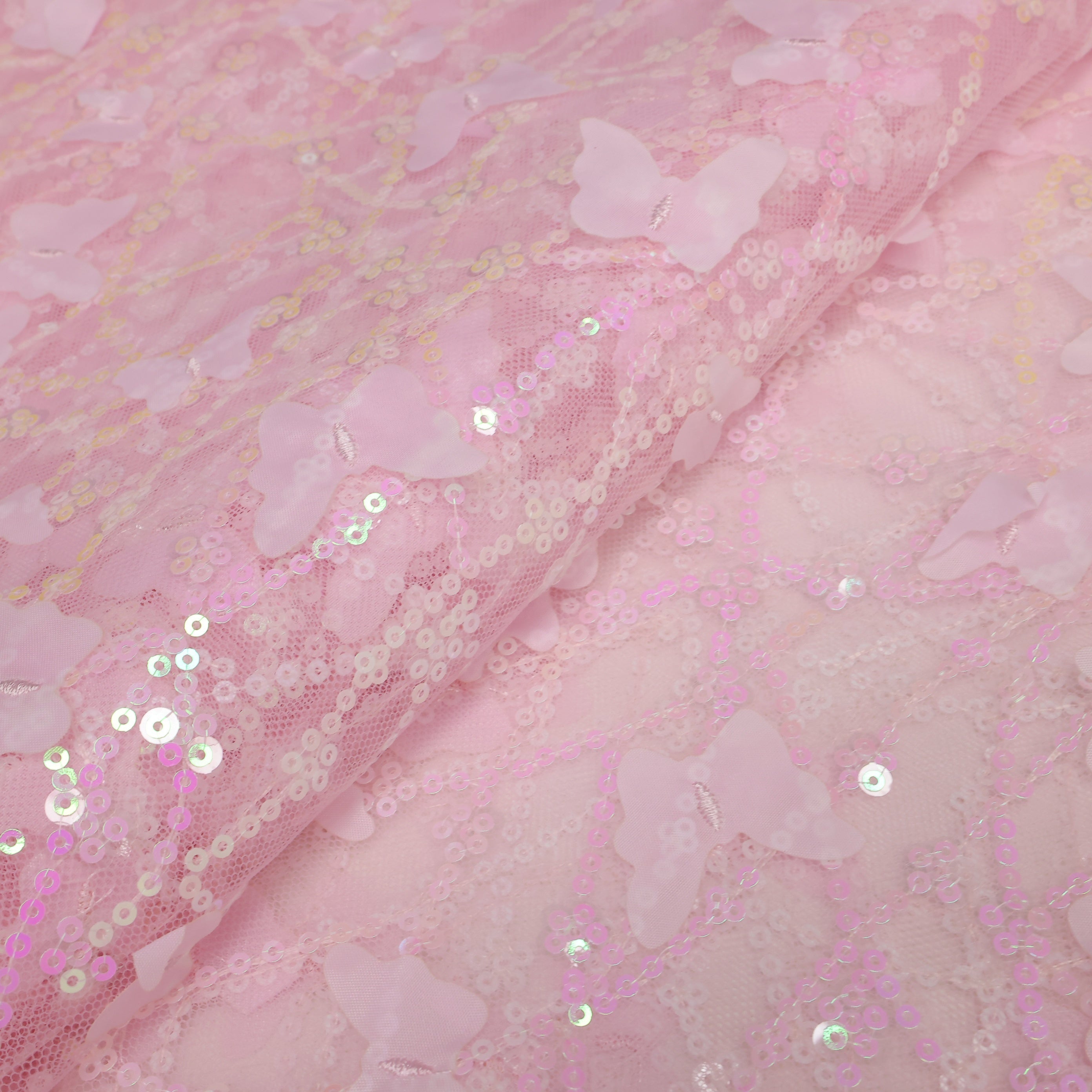 Embroidered Sequined Butterfly Mesh Tulle Fabric for Wedding Dress Gowns