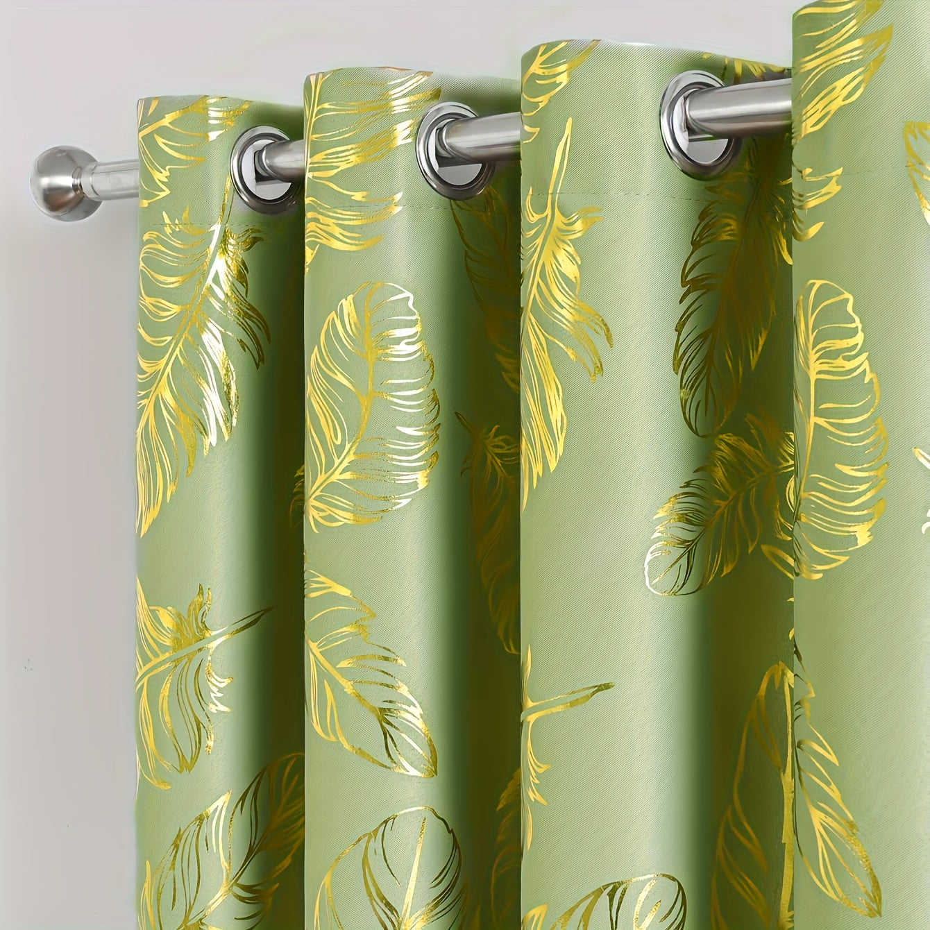 Bronzing Feather Pattern Green Curtain Modern Classic European Style