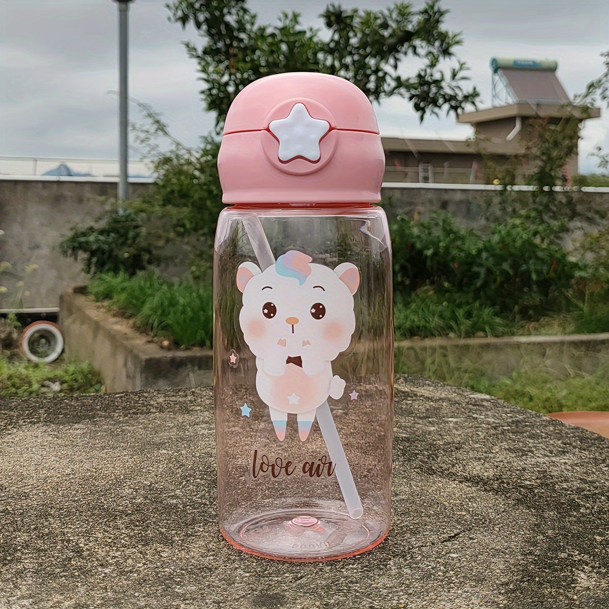 520ml Cartoon Straw Cup Portable Water Bottle for Outdoor Sports Fitness