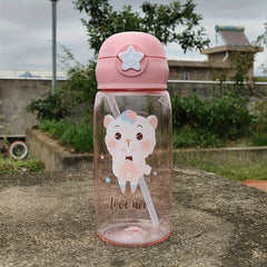 520ml Cartoon Straw Cup Portable Water Bottle for Outdoor Sports Fitness