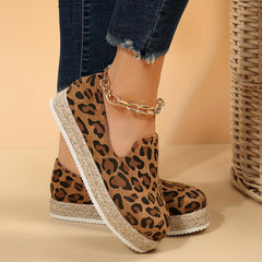 Leopard Print Espadrille Slip On Flatform Shoes