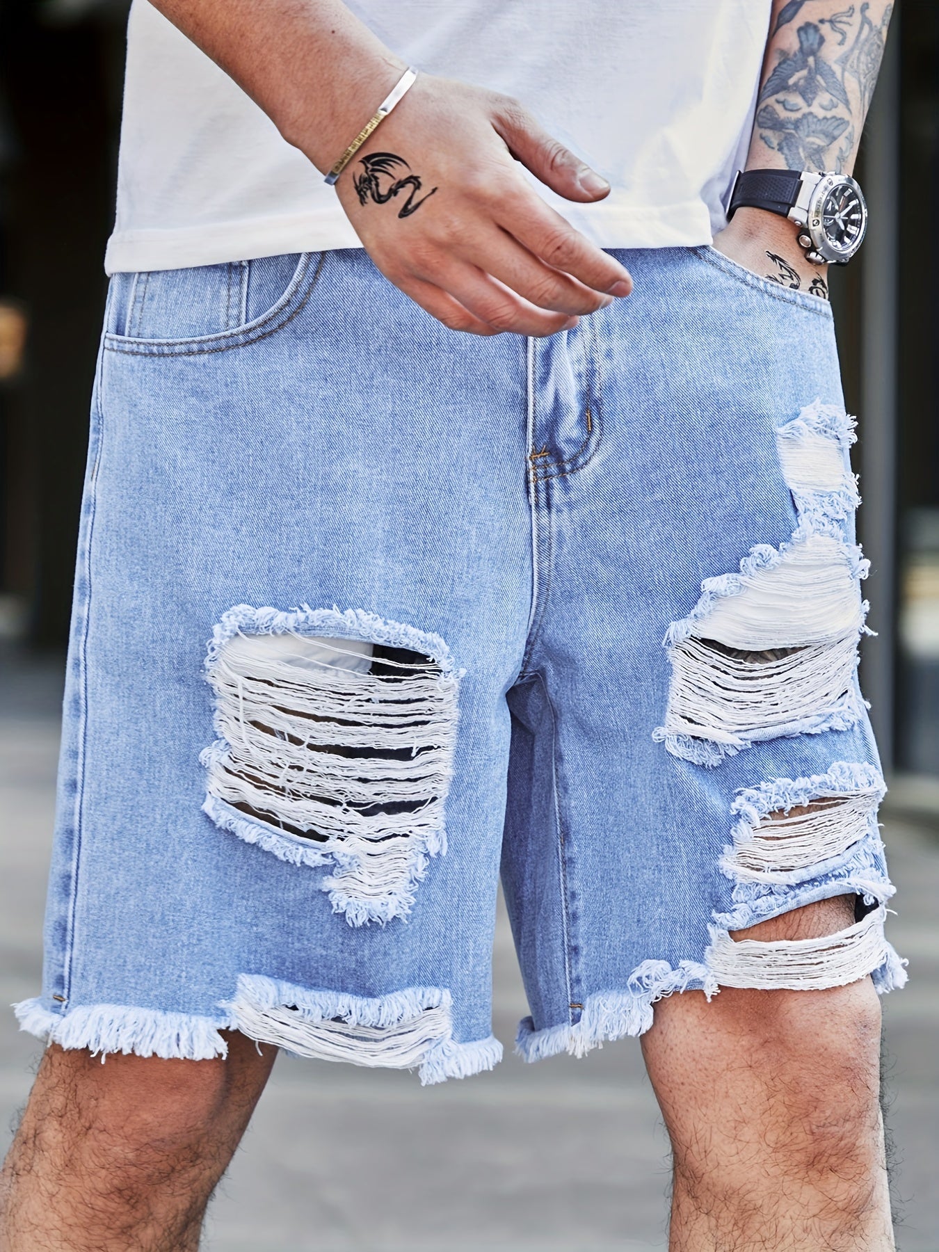 Men's Distressed Denim Shorts Casual Street Style Summer
