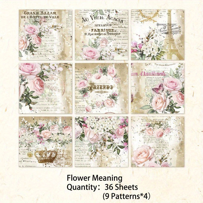 36 Sheets Vintage Flower Scrapbook Paper Stationery Supplies For DIY Craft