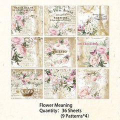 36 Sheets Vintage Flower Scrapbook Paper Stationery Supplies For DIY Craft