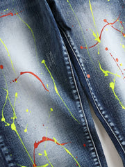 Men's Paint Splatter Slim Fit Jeans