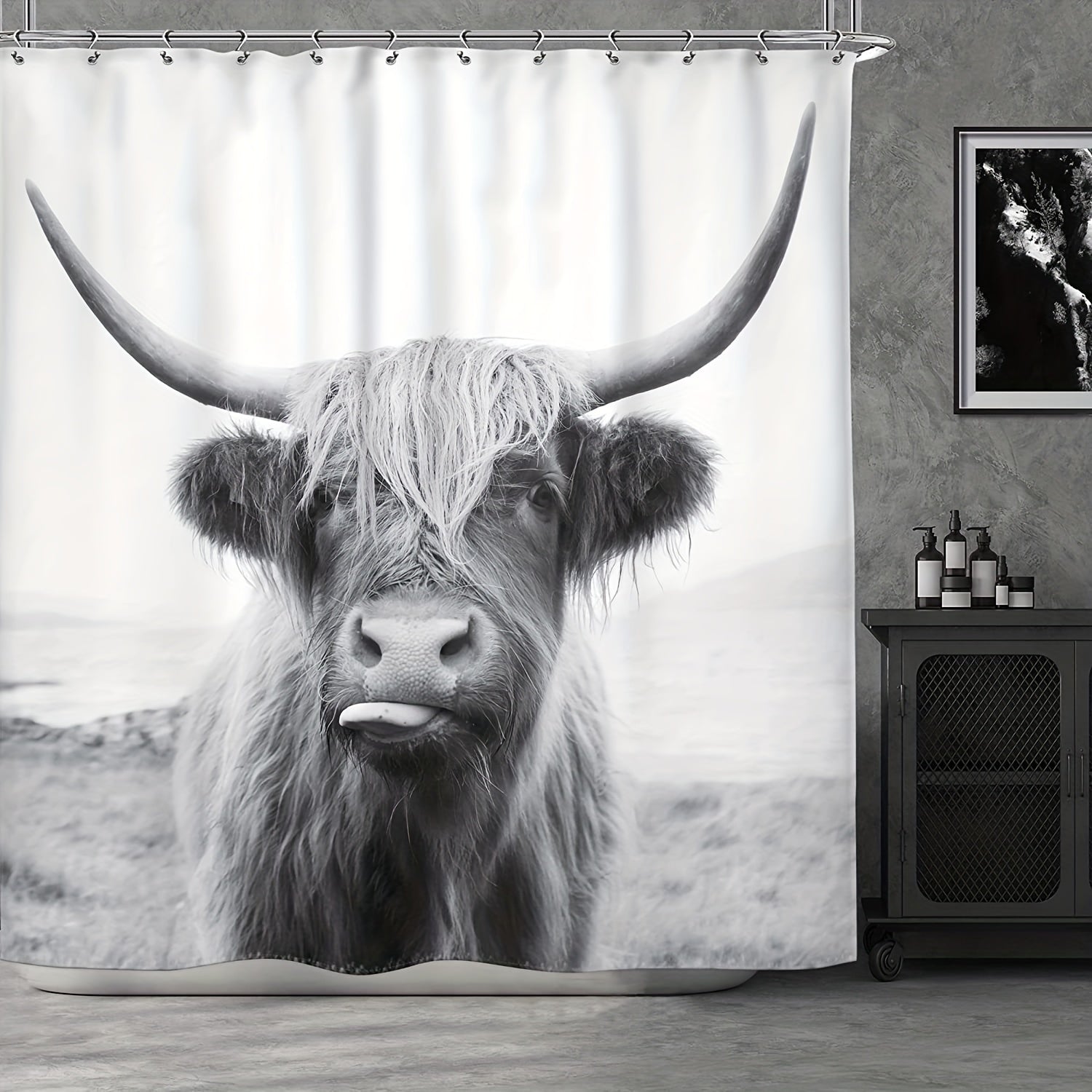 Highland Cow Shower Curtain with 12 Hooks